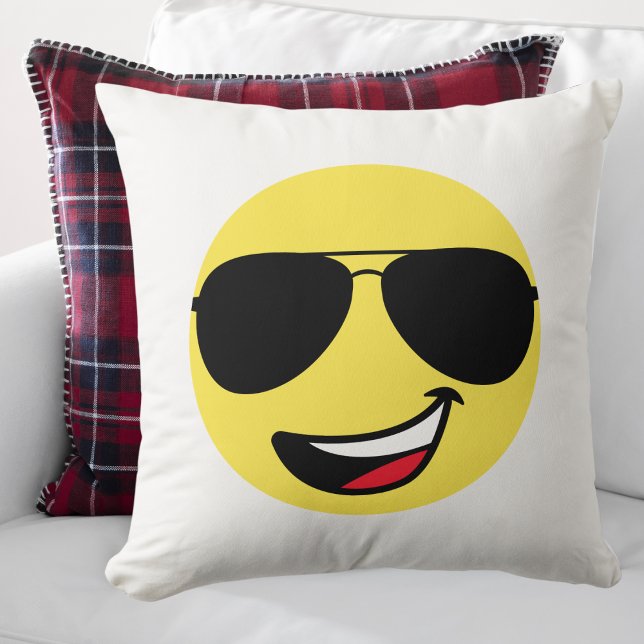 Cute Happy Face & Aviator Glasses,Fun Throw Pillow (Creator Uploaded)