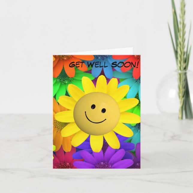 Cute Happy Face Flowers Card (Front)