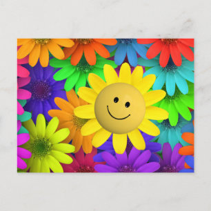Cute Happy Face Flowers Postcard