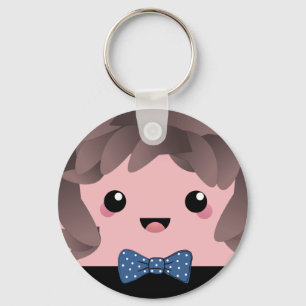 Cute happy face kawaii Japanese cartoon doll blue Keychain