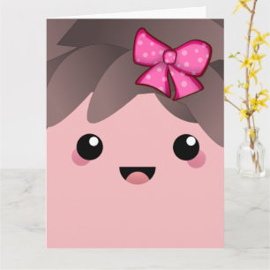 Cute happy face kawaii Japanese cartoon  doll pink Card