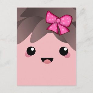 Cute happy face kawaii Japanese cartoon doll pink Postcard