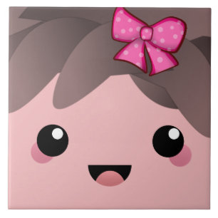 Cute happy face kawaii Japanese cartoon  doll pink Tile