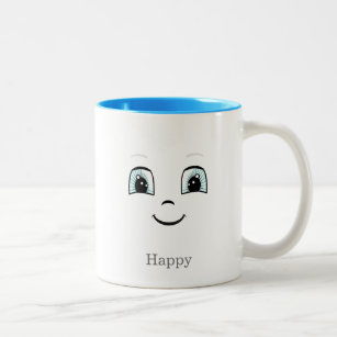 Cute happy face on white Two-Tone coffee mug