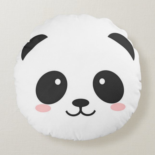 Cute Happy Face Panda Round Pillow (Front)
