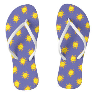Cute Happy Face Sun Beach Periwinkle Blue Trendy Flip Flops