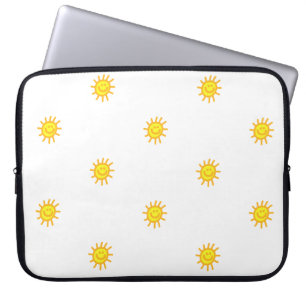 Cute Happy Face Sunshine Sun Pattern White Yellow Laptop Sleeve
