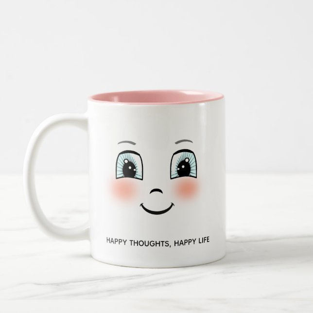 Cute happy face with personalized text Two-Tone co Coffee Mug (Left)