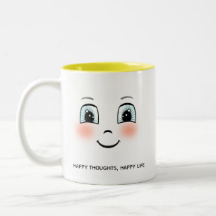 Cute happy face with personalized text Two-Tone coffee mug