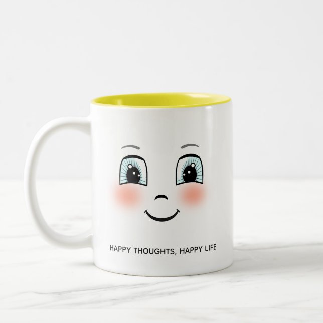 Cute happy face with personalized text Two-Tone coffee mug (Left)