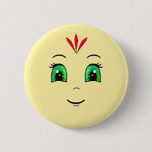 Cute Happy Face with Red Feathers 2 Inch Round Button
