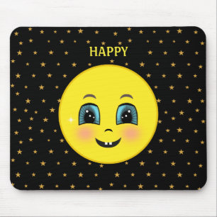 Cute happy faces and stars on black mouse pad