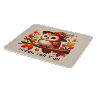 Cute Happy Fall owl Seasonal Cutting Board