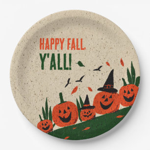 Cute Happy Fall Y'all Pumpkin Witch Hat Paper Plate