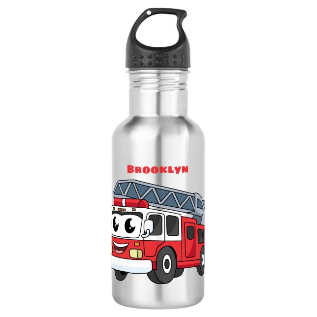 Cute happy fire engine cartoon 532 ml water bottle (Front)