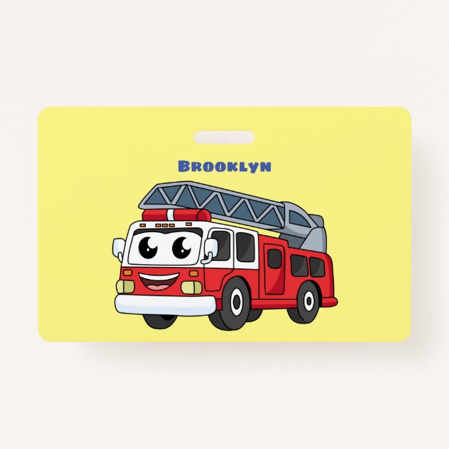 Cute happy fire engine cartoon  badge (Front)