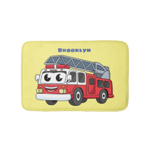 Cute happy fire engine cartoon bath mat