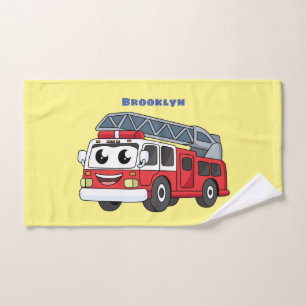 Cute happy fire engine cartoon bath towel set