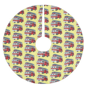 Cute happy fire engine cartoon brushed polyester tree skirt