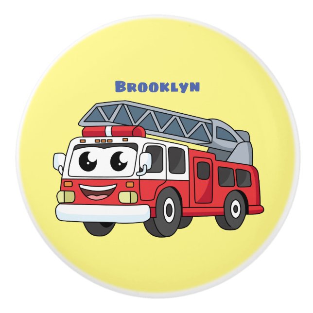 Cute happy fire engine cartoon ceramic knob (Front)