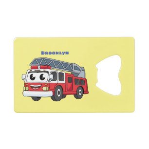 Cute happy fire engine cartoon credit card bottle opener