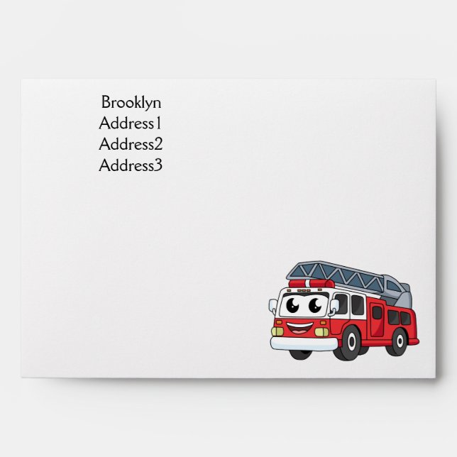 Cute happy fire engine cartoon envelope (Front)