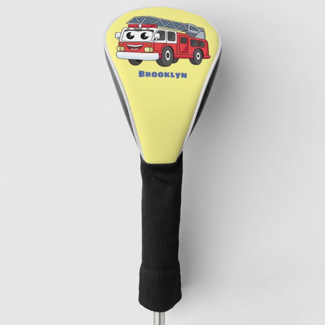 Cute happy fire engine cartoon  golf head cover (Front)