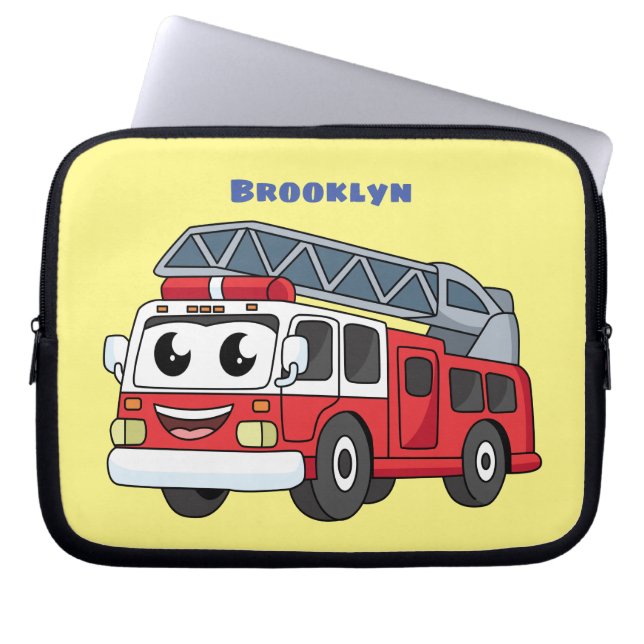 Cute happy fire engine cartoon  laptop sleeve (Front)
