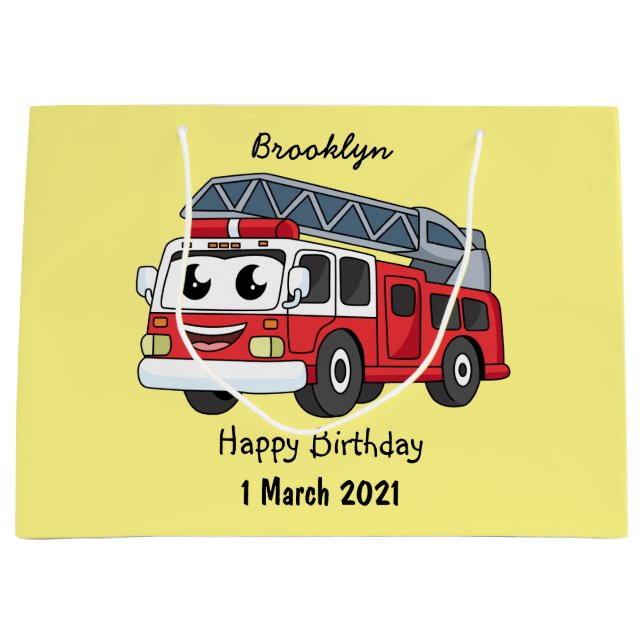 Cute happy fire engine cartoon large gift bag (Front)
