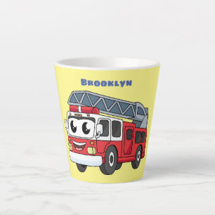 Cute happy fire engine cartoon latte mug