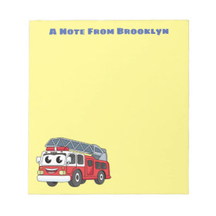 Cute happy fire engine cartoon notepad