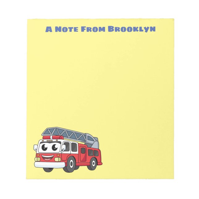 Cute happy fire engine cartoon notepad (Front)