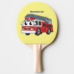 Cute happy fire engine cartoon ping pong paddle