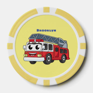 Cute happy fire engine cartoon poker chips