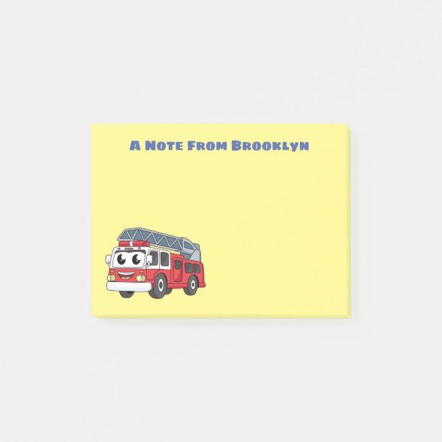 Cute happy fire engine cartoon  post-it notes (Front)