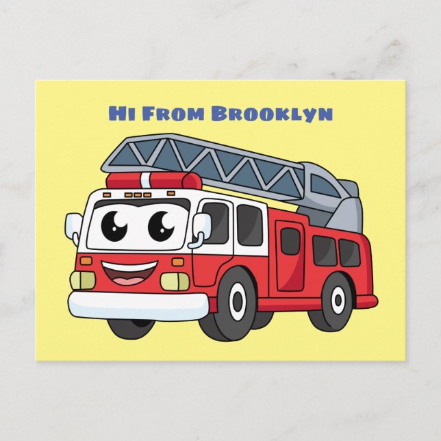 Cute happy fire engine cartoon postcard (Front)