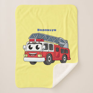 Cute happy fire engine cartoon sherpa blanket