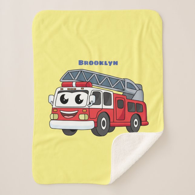 Cute happy fire engine cartoon  sherpa blanket (Front)