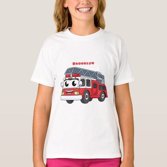 Cute happy fire engine cartoon T-Shirt (Front)