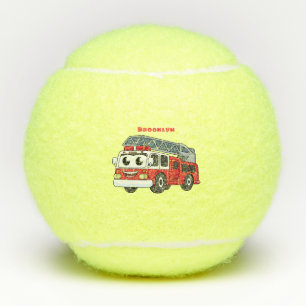Cute happy fire engine cartoon tennis balls