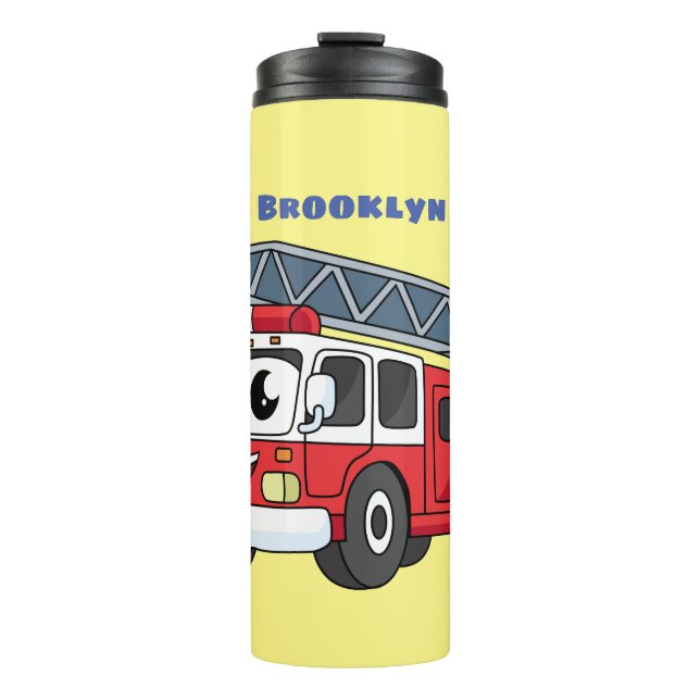 Cute happy fire engine cartoon thermal tumbler (Front)