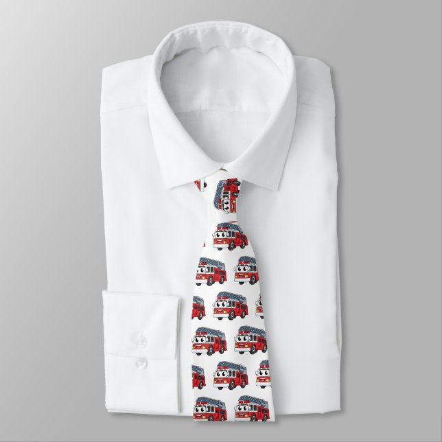 Cute happy fire engine cartoon  tie (Tied)