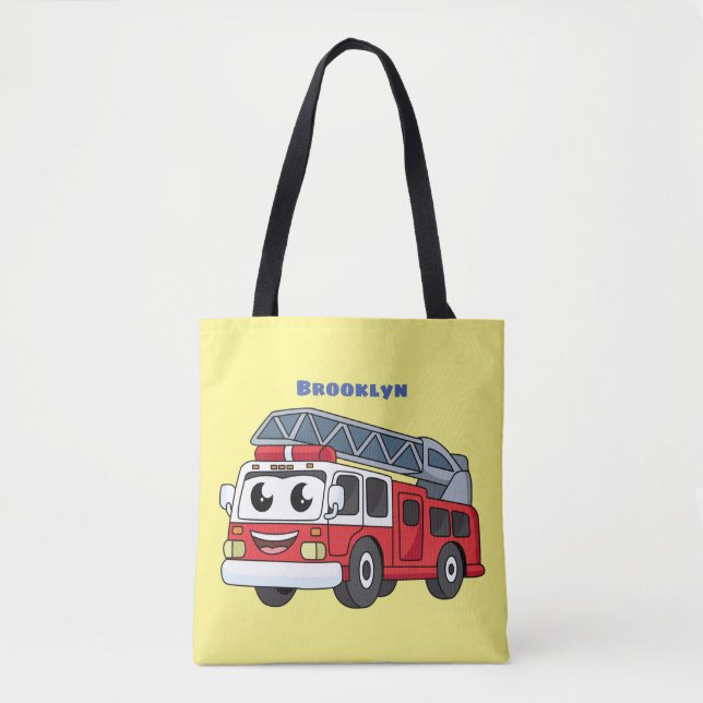 Cute happy fire engine cartoon tote bag (Front)