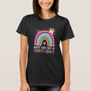 Cute Happy First Day Of Eighth Grade Unicorn Back  T-Shirt