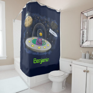 Cute happy fish ufo space cartoon illustration