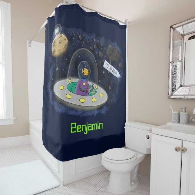 Cute happy fish ufo space cartoon illustration (In Situ)
