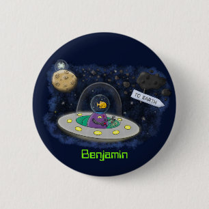 Cute happy fish ufo space cartoon illustration 2 inch round button