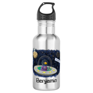 Cute happy fish ufo space cartoon illustration 532 ml water bottle