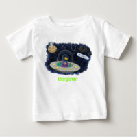 Cute happy fish ufo space cartoon illustration