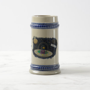 Cute happy fish ufo space cartoon illustration beer stein